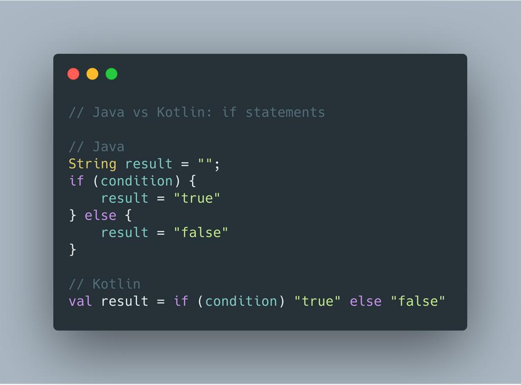 linero_tech's tweet photo. Kotlin allows us to simplify code when using if statements for assigning a value to a variable. The beauty of Kotlin is that it allows us to achieve great things in less code. #kotlin #android #java #androidDev #MakeEveryoneCode https://t.co/TjQGJuI54d