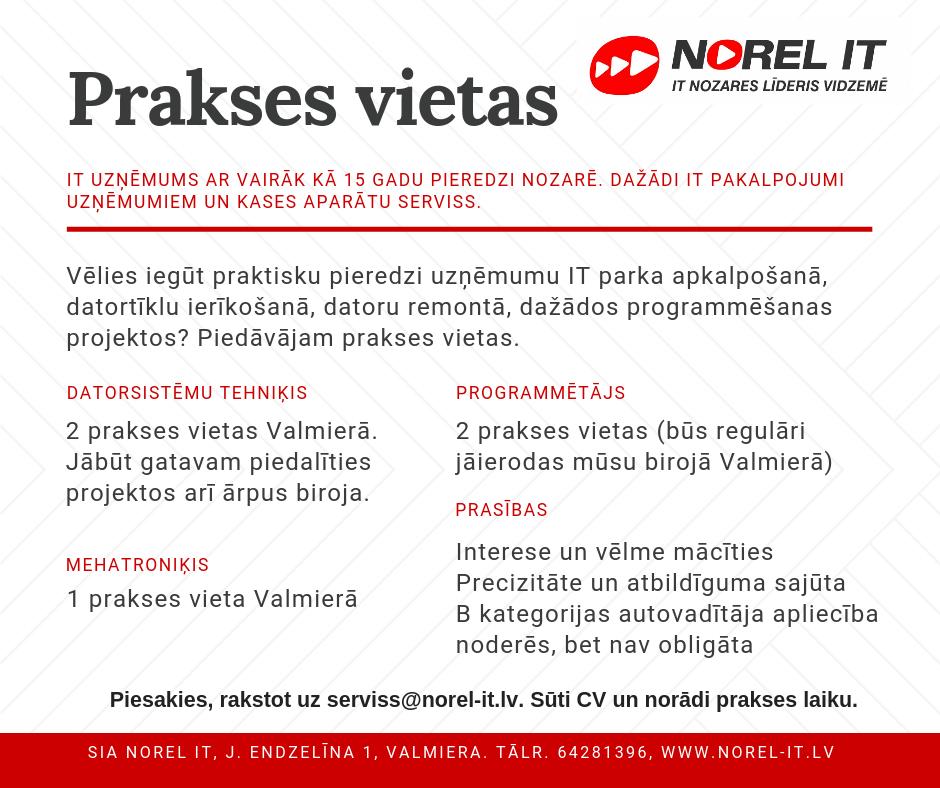 Norel_IT's tweet photo. Nāc praksē! Piedāvājam prakses vietas datortehniķiem, programmētājiem un mehatroniķiem. Minimālais prakses laiks - 1 mēnesis. @VidzAugstskola @Priek_Tehnikums https://t.co/OpeJOBT9Zn