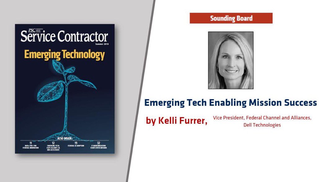 PSCSpeaks's tweet photo. . @kellifurrer of @DellTech highlights how emerging technologies such as AI and robotics are making huge impacts on federal agencies. Read more in the Summer edition of the PSC Service Contractor Magazine! >> https://t.co/KEXNo5dPE6 #PSCTech19 https://t.co/54ez2bdJyq