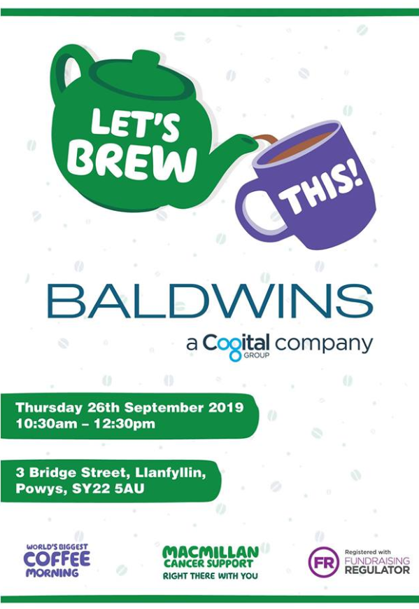Jessica96388's tweet photo. Baldwins #Llanfyllin invites you to join us on Thursday from 10.30-12.30 to raise a cup of coffee and slice of something delicious in aid of @macmillancancer Coffee Morning. 

https://t.co/e6MjiXtdVi https://t.co/35l2LLgwvT