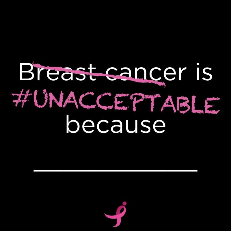 SusanGKomen's tweet image. This terrible disease has caused millions of people blood, sweat and many tears. It’s #unacceptable! Fill in the blank and tell us why you think #breastcancer is unacceptable!