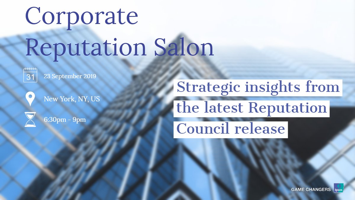 Ipsos's tweet image. Join Ipsos for the first #CorporateReputation Salon in #NY, we look forward to discussing the risks and rewards of this powerful but potentially volatile #reputation asset! ow.ly/qBs550vNSa7