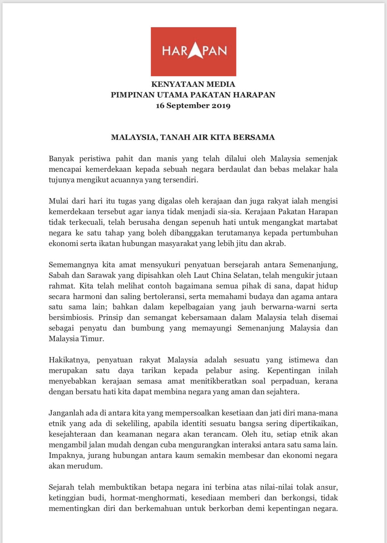 Norman Goh On Twitter Kenyataan Bersama Pimpinan Tinggi Pakatan Harapan Malaysia Tanah Air Kita Https T Co D5dapv6lyk Twitter