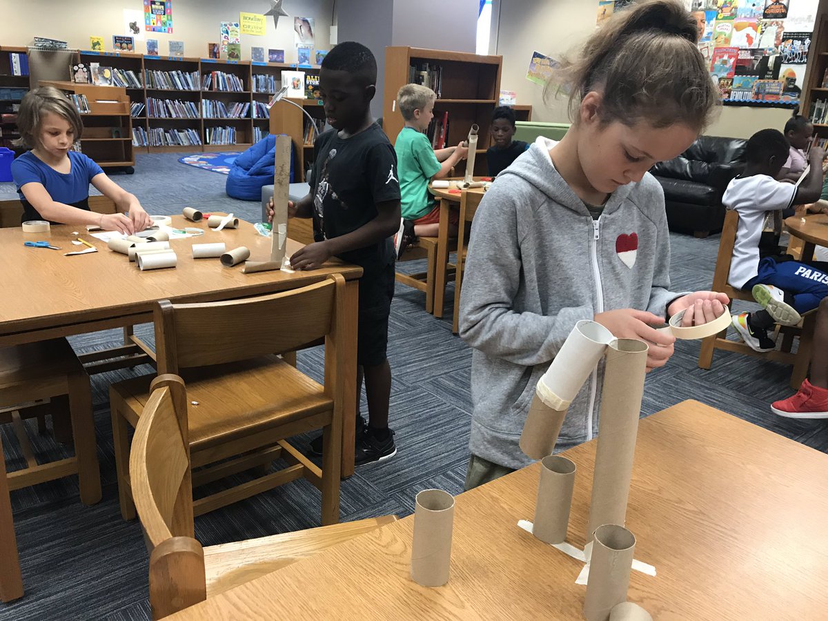 WestBlvdElem's tweet image. Building roller coasters out of paper tubes and tape. #speed #designplan #cooperation