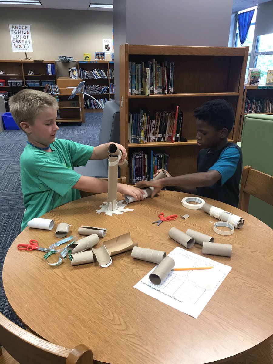 WestBlvdElem's tweet image. Building roller coasters out of paper tubes and tape. #speed #designplan #cooperation