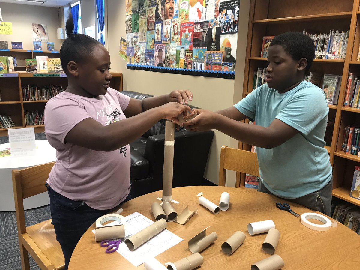 WestBlvdElem's tweet image. Building roller coasters out of paper tubes and tape. #speed #designplan #cooperation