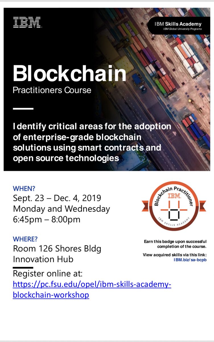 CollegeBChain's tweet image. BIG NEWS ☝🏻💻 FSU is offering the FIRST EVER Blockchain course that you can enroll in, IBM is sponsoring this! DONT miss out on this opportunity ❗️for more info check out ——&amp;gt; pc.fsu.edu/opel/ibm-skill…