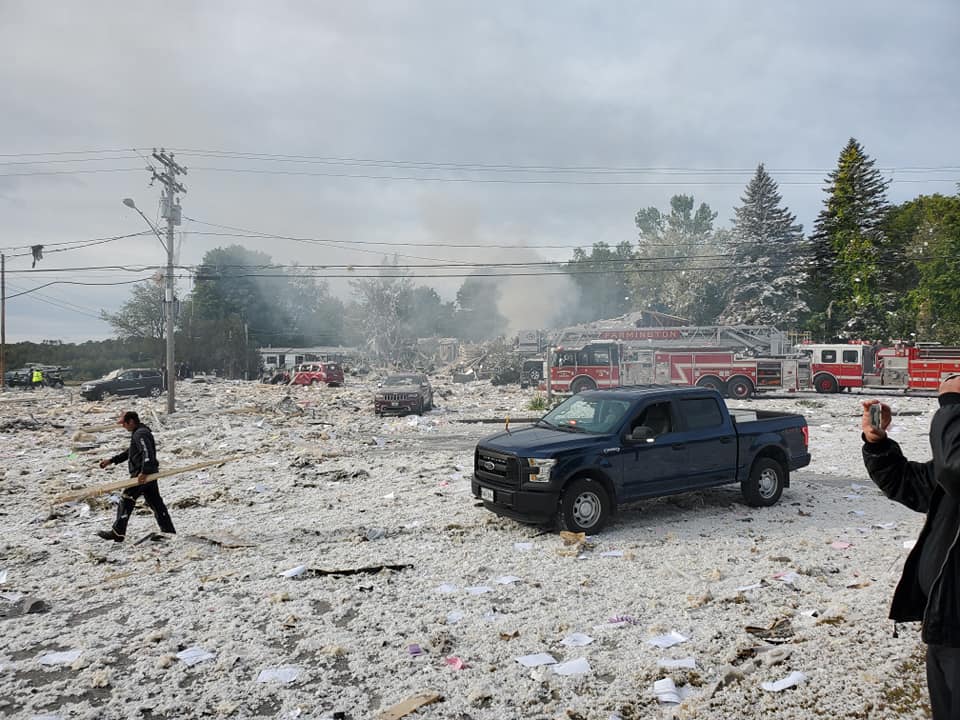 WGME's tweet image. #BREAKING: Terrifying photos of the aftermath of the massive explosion in Farmington. One firefighter is dead and at least 6 people are injured, according to officials. (Courtesy: Jacob Gage) &amp;gt;bit.ly/2lSRWFU