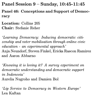 Aurelia__Ananda's tweet photo. Had a fantastic time sharing a panel with the brilliant @AnjaNeundorf @Lea23459981 @stefanie_reher at #epop2019. All women panel and democratic understanding dream team! @Kingspol_econ #QPE https://t.co/wYDOuTFJGx