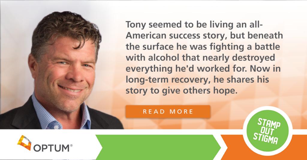 Optum's tweet photo. #RecoveryMonth is a time to celebrate stories of hope from individuals living in recovery. Read Tony's story here: https://t.co/2ABztRgzzf #StampStigma https://t.co/nQVj4pSQwK