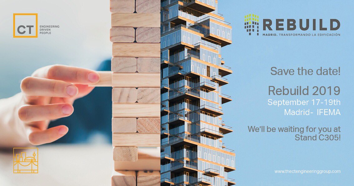 CTengineers's tweet photo. Save the date! We’ll be exhibiting at @rebuildexpo starting tomorrow 17th until 19th, at Stand C305.
Pass by and meet our experts in Architecture Engineering Construction and discover our latest #BIM solutions!
#AEC #architecture #Rebuild2019 #EngineeringDrivenPeople https://t.co/pH5QYPgV0J