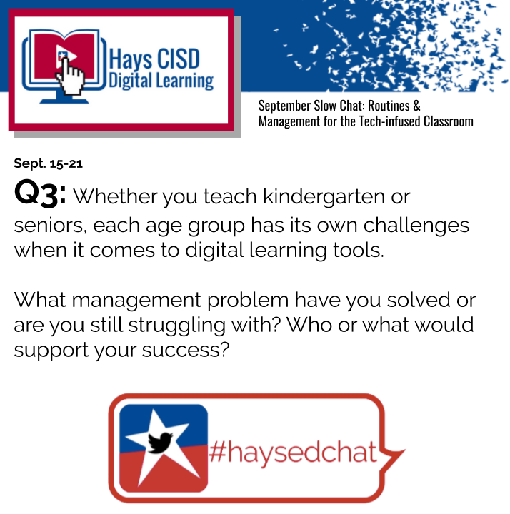 iMacmulligan's tweet photo. Happy Monday! We are on week 3 of #haysedchat slow chat. Here is this week's question. Remember to start your reply with A3: and add the hashtag in your tweet! https://t.co/DE1wi0cfI8