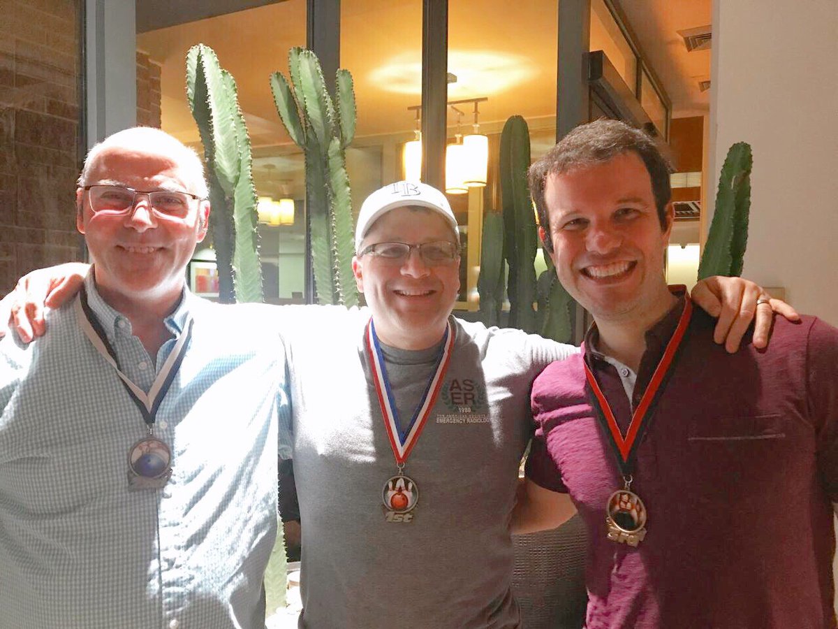 Rad_Partners's tweet photo. Congrats to our very own Dr. Marc Camacho (pictured in the middle🥇). Dr. Camacho won 1st place this past weekend during the #ASER19 bowling event!
#ASER2019 @ASER_ERad #transformingradiology #radpartners #ERad https://t.co/L1M5qDhsJA