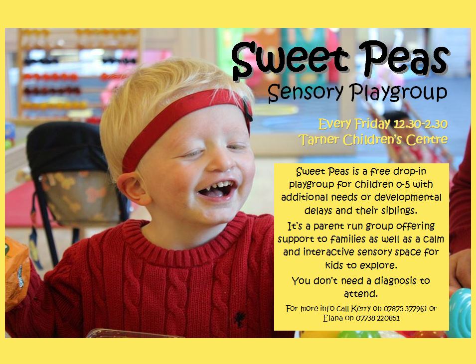 BHFamilyHubs's tweet photo. Fridays until 25th October, from 12.30 til 2.30pm -  Sweet Peas is a free drop-in for children under 5 with additional needs or developmental delays and their siblings, at Tarner Children's Centre, #Brighton https://t.co/bxRZx1la1W