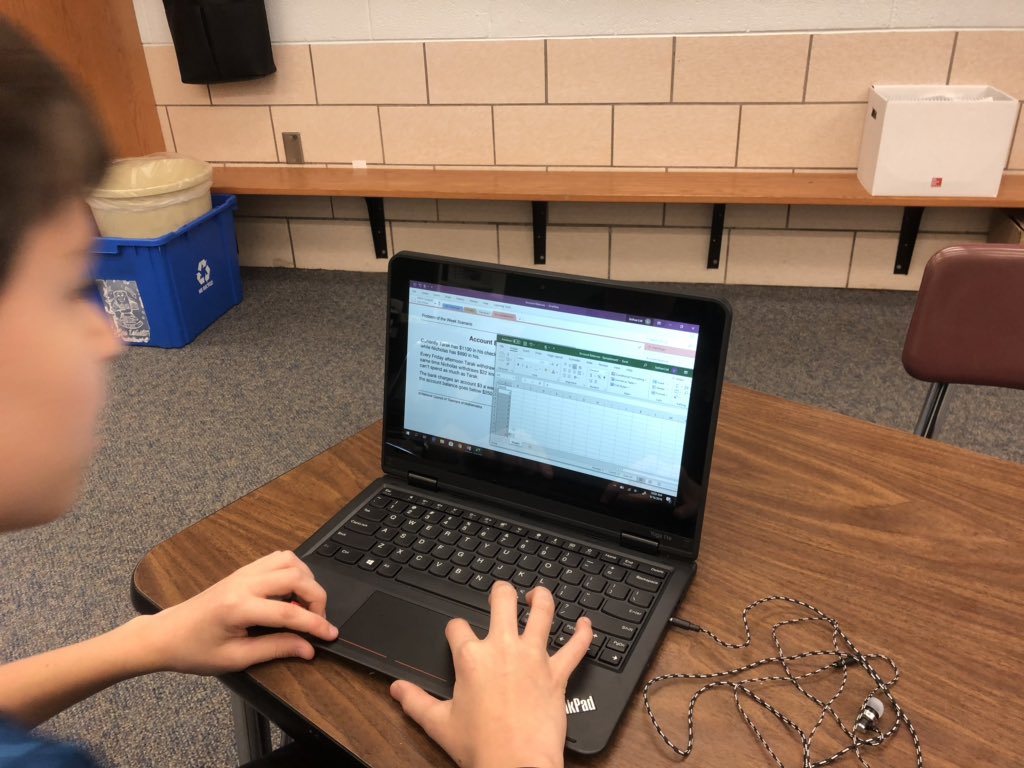 This 5th grader is using <a href="/msexcel/">Microsoft Excel</a> to represent the Account Balances problem from <a href="/mathforumprealg/">Math Forum PreAlgPoW</a>. We learned that you had better take an estimate when applying formulas or you may not be conscious of an error. #wds1920