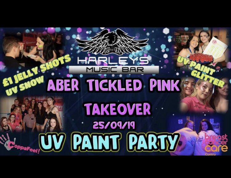 AberUBT2019's tweet photo. Guess what’s back, back again? Tickled Pink Paint Party- tell a friend! 💖 #TickledPink #UVPaintParty #UVSnow #CoppaFeel #BreastCancerCare https://t.co/9n13LewDBg