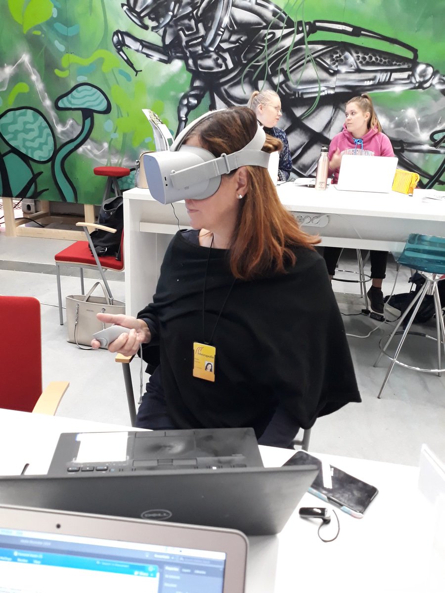 Our project manager <a href="/rkuusisto/">Riikka Kuusisto</a> trying out up and  coming technologies.  Exciting future collaborations in the making!