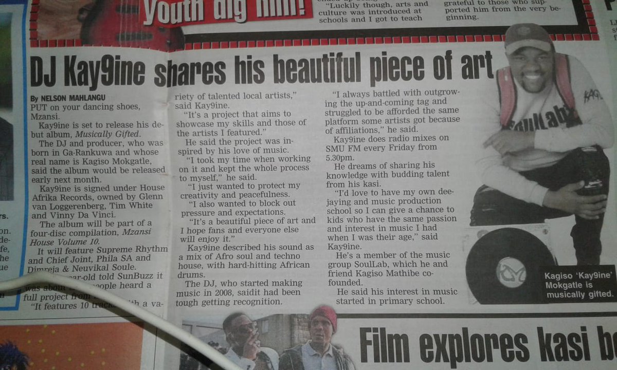 KagisoMokgatle3's tweet photo. Made It On Today's Paper #DailySun
#MyJourney
#MusicallyGiftedAlbum
@house_afrika https://t.co/3yf0fmJcNS