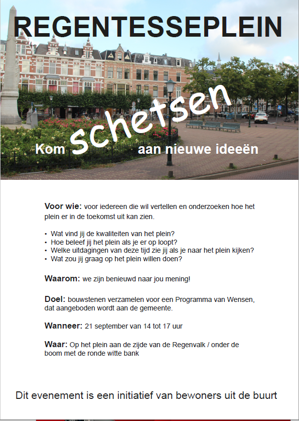ElineKeus's tweet photo. Komende zaterdag 21 september vanaf 14.00 uur gaan we op het Regentesseplein, Den Haag, schetsen aan nieuwe ideeën voor de inrichting van het plein. Samen met de buurt willen we zoveel mogelijk wensen ophalen en deze aanbieden aan de gemeente. Woon je in de buurt kom dan ook! https://t.co/mY0bTQGqDI