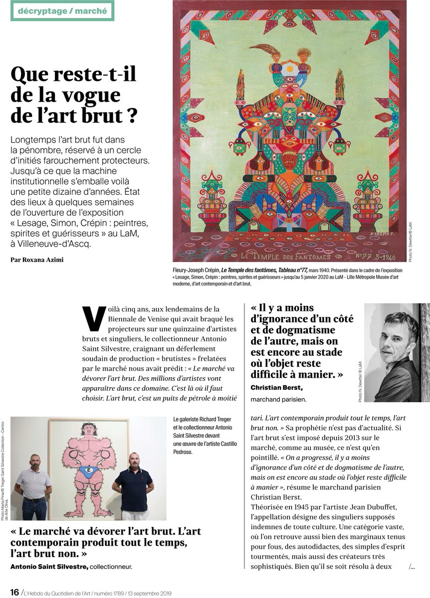 tsscollection's tweet photo. New issue of Le Quotidien de l'Art features our collection and collectors Antonio Saint Silvestre &amp; Richard Treger.
"Que reste-t-il de la vogue de l'art brut ?" by Roxana Azimi.

https://t.co/qOPalYq54r https://t.co/5G8dCpWyrq