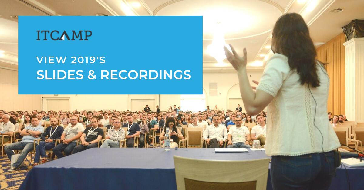 ITCampRO's tweet photo. As we've done in past years, we have made most sessions and slide decks from this year's event freely available online. You can find them on https://t.co/vi2oy5mh0V &amp; https://t.co/wBR7NBy6De

#ITCamp19 #community #conference https://t.co/mwmtNIrvMa