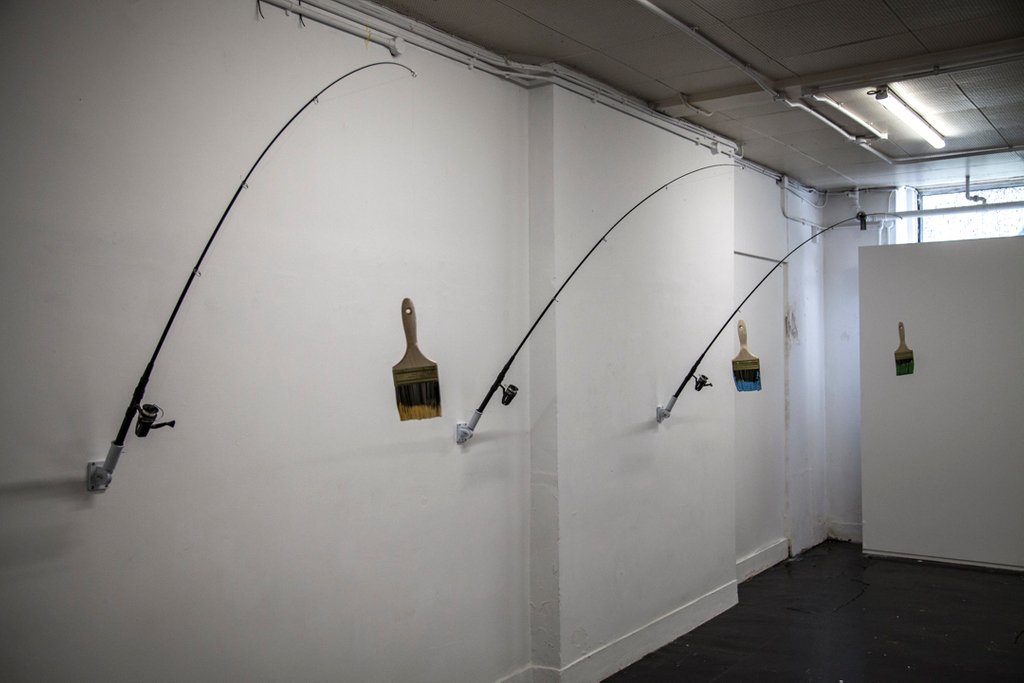 AIRArtGallery's tweet photo. Michael Kay Terence's 'Fishing rod with paintbrush and paint' #AIRGallery #AIR #Gallery #Altrincham #michaelkayterence #art #studios #exhibition #event #AIROpen2019 #trafford #artists #contemporary #conceptual #sculpture #thingstosee #thingstodo #trafford #manchester #painting https://t.co/jonZ8thdGz