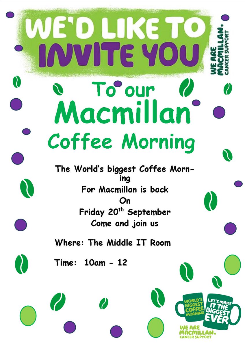 Come and join us <a href="/HwvThe/">HWV The Gatehouse</a> For our coffee morning in aid of Macmillan. WE have some excellent raffle prices and some friendly staff waiting to welcome you.
