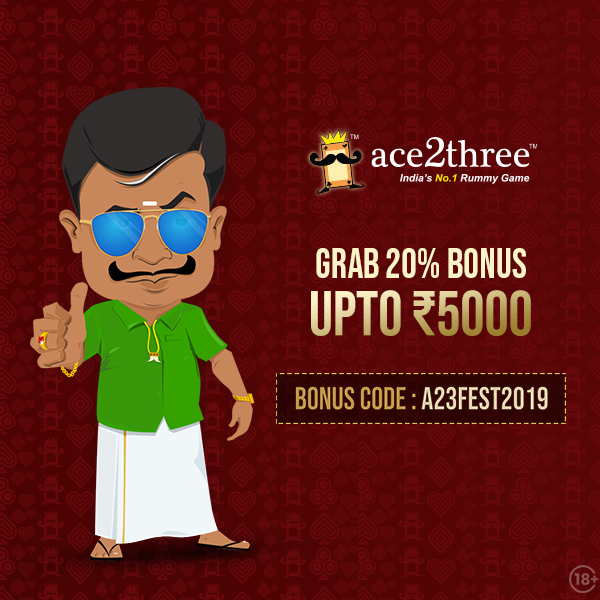 Hey Macha! Use Bonus Code: A23FEST2019 & Grab 20% Bonus upto 5,000. T&C* Apply. Play Rummy Now: bit.ly/50Rsfreerummya… #ace2three #rummy #MondayMotivation