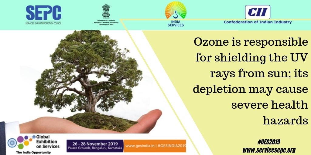 Sepc_India's tweet photo. #WorldOzoneDay  
Main cause of depletion of Ozone layer is human activity mainly human-made chemicals that contain chlorine or bromine. 
#वनसेहैजीवन!
Enrich your knowledge in #EnvironmentServices exclusively at #GES2019
Register today: https://t.co/FmK4gMrgej 
@ANI @bsindia https://t.co/zmMdk4IMlj