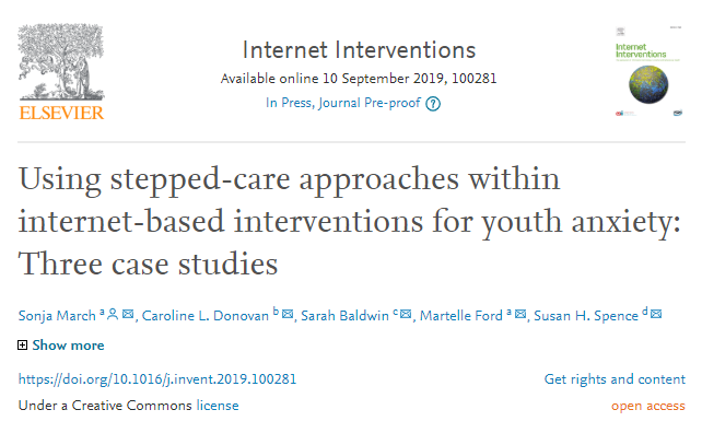 iInterventions's tweet photo. Using stepped-care approaches within
internet-based interventions for youth anxiety: Three case studies
#anxiety #mentalhealth #internetinterventions #openaccess https://t.co/aKvUsqjkzN https://t.co/LPeDRMkUJy