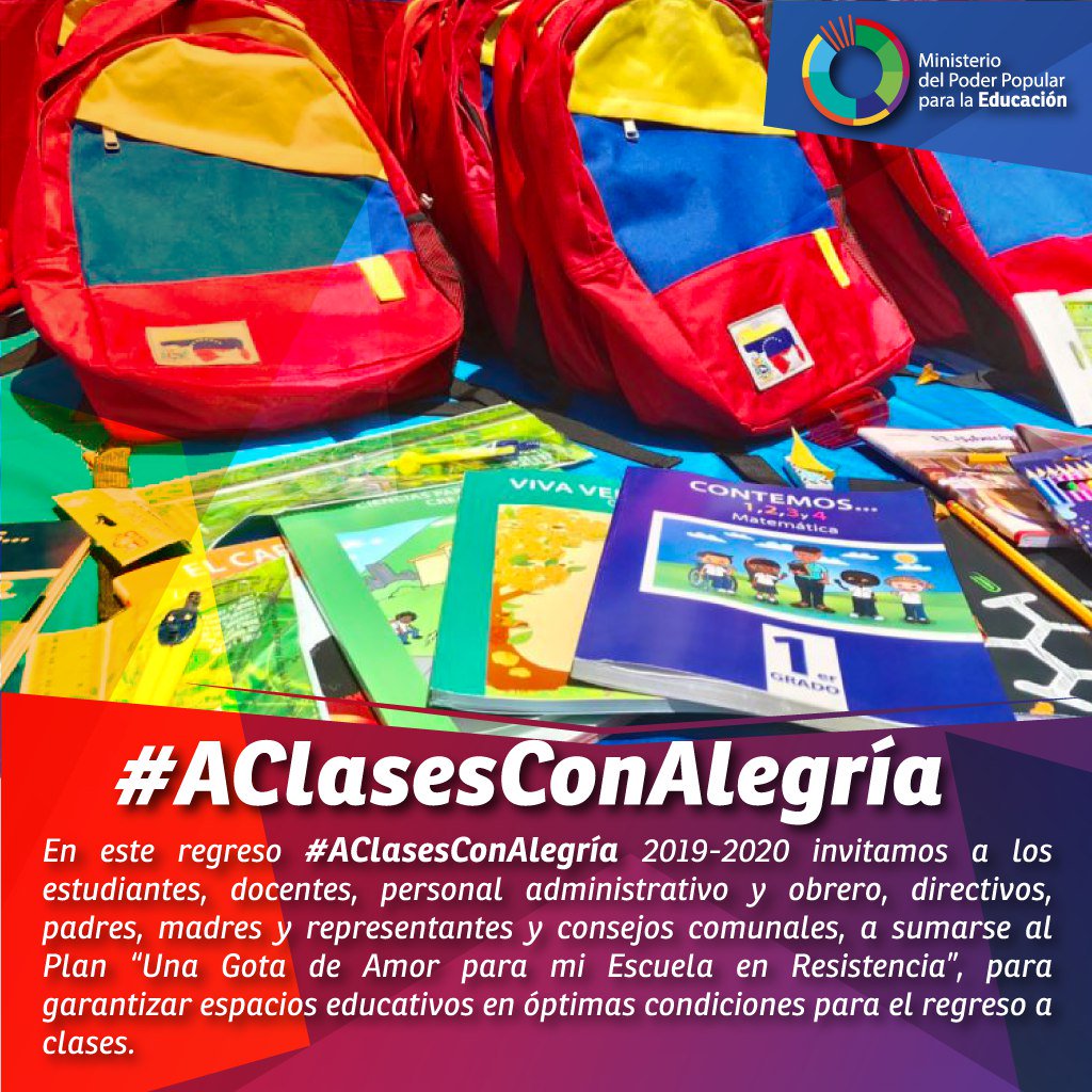 #AClasesConAlegría ¡Llegó el gran día de nuestra muchachada! 
El Gobierno Bolivariano garantiza el derecho a la educación de nuestros niños y niñas, con la entrega de libros de la Colección Bicentenario y la distribución de morrales, uniformes y útiles escolares. @psuvaristobulo