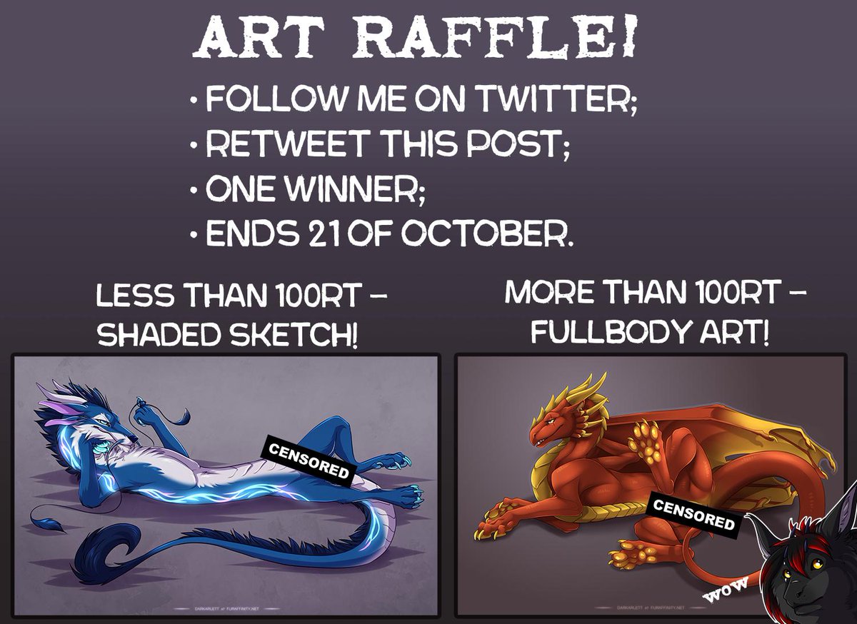 ✨ART RAFFLE!✨
Follow me + RT to join :)
One winner will get:
• Shaded sketch if there'll be less than 100 RT;
• Fullbody art or shaded sketch with 2 characters if there'll be more than 100 RT.
Raffle will ends 21 of October.
Good luck everyone :3