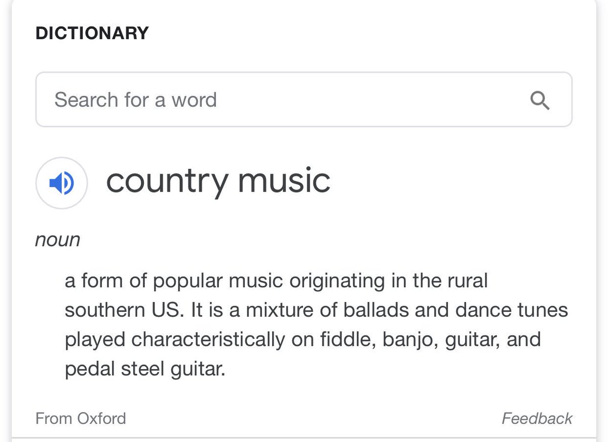 Oh and by ‘dance tunes’ they’re referring to waltz’s or polka. England. Country music can be most definitely be defined.