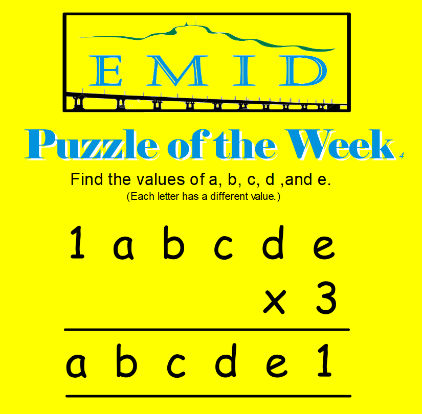EMID_team's tweet image. #EMIDPuzzleofheWeek 4
#EMID2020
#EMIDpotw
Can you beat #mathsgod @danimcfonz to the answer?
Answer &amp;amp; next puzzle coming next Monday!
@morganacademy1 @StJohnsOfficial @stpaulsdundee @BaldragonAcad @BraeviewAcademy @Grove_Academy @Craigie_High @harrisacdundee @DundeeNumeracy