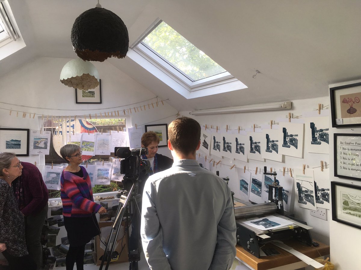 Design_York's tweet photo. Filming with @ThatsTVYork in my studio this morning to publicise the @yorkPrintmakers print fair this weekend. Tune into #ThatsYorkTV Freeview Channel 8 at 6pm tonight.
21 & 22 Sept, #York Cemetery
#YorkArt #printmaking https://t.co/pm506TTUoD