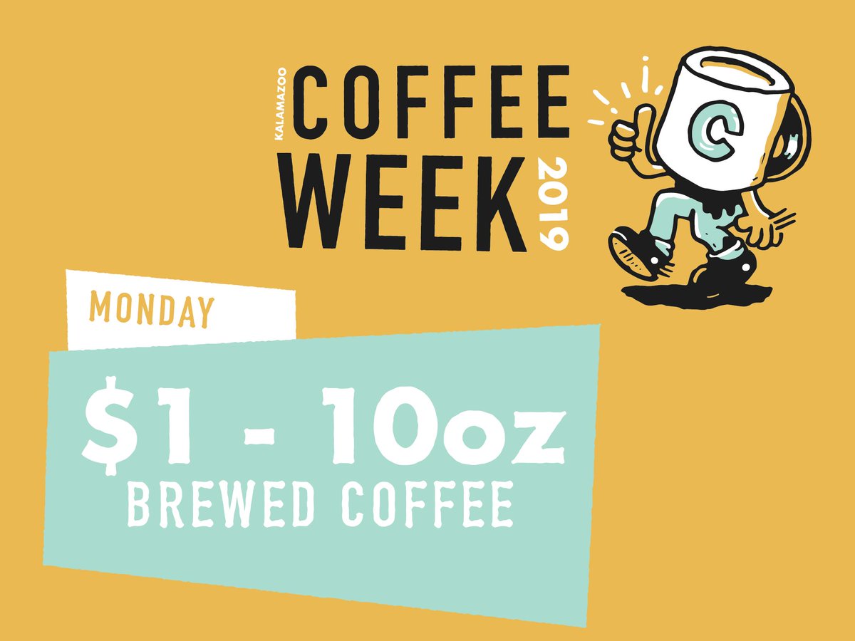 waterstcoffee's tweet photo. The first day of Kzoo Coffee Week is here! Get a 10 oz brewed coffee for only $1 all day at any of our Water Street Cafés. Find out more about Coffee Week at: https://t.co/ortpfw280N #KzooCoffeeWeek https://t.co/XgwUBxAZZo
