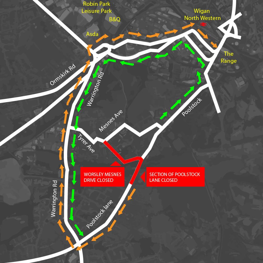 Between 00.01am Sat 21st Sept &amp; 23.59pm Sun 22nd Sept, a section of Poolstock will close while Jones Bros complete essential works for the A49 link road project. Residents will have access to their properties &amp; businesses will be open as usual. We apologise for any inconvenience.