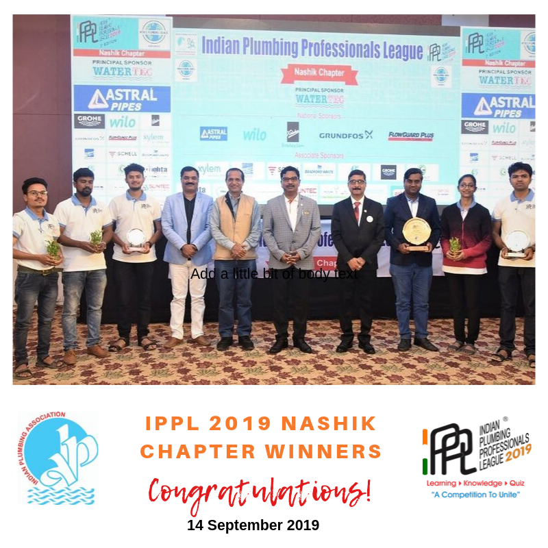 OfficialIPA's tweet photo. Winners of #IPPL2019 #NashikChapter- 1st: Arya Raman & Charudatta Mahajan, 2nd: Omkar Bankar @omkar2693, Abhijit Sanap @Abhijitsanap7, 3rd: Aashlesh Nyati & Tushar Pawar @tusharpawar3588. Good luck for Grand Finale, #Day2, #26thIndianPlumbingConference. https://t.co/aZXlthh22O https://t.co/Grg658yAIx