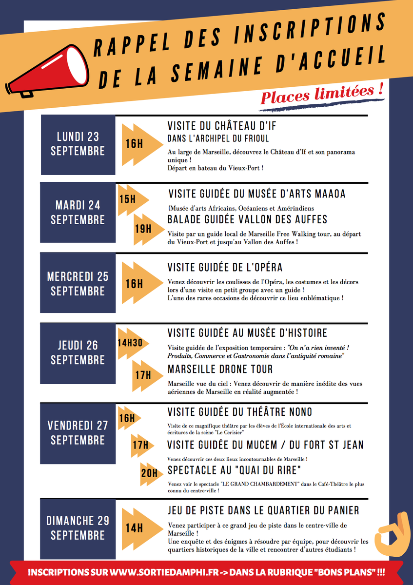 🔥L'ÉVÉNEMENT ÉTUDIANT DE VOTRE RENTRÉE ! 
📢J-7 Avant la Semaine d'Accueil des Etudiants 
📝LES INSCRIPTIONS SONT OUVERTES !
👉VA VITE T'INSCRIRE sur buff.ly/2A3qMA0
🙃ALORS N'ATTENDS PAS &amp; INSCRIS-TOI DÈS MAINTENANT !!!
#SemainedAccueilDesEtudiants # SAE2019 #Etudiants