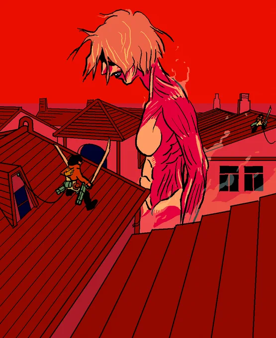 『進撃の巨人』一気読みした!絵は女型の巨人。好き。美人さんだから☺️
これと遭遇したあたりが一番テンション上がったかも。
"兵長VS獣の巨人"戦も好き。
22巻あたりからは正直理解できてない。人に訊こ。
#進撃読書会 