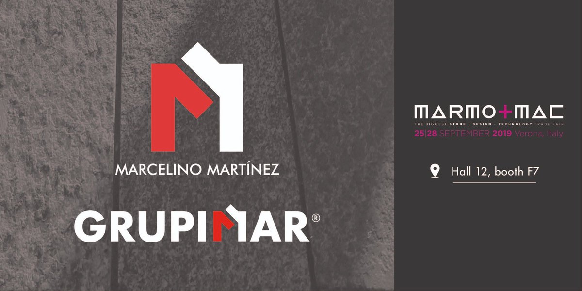 Once again, #MarcelinoGroup in a new edition of Marmomac, the leading stone fair. Come and visit us!

Verona, September 25th-28th 2019
Hall12 Booth F7 
#MarcelinoMartinez - #Grupimar @ #Marmomac19