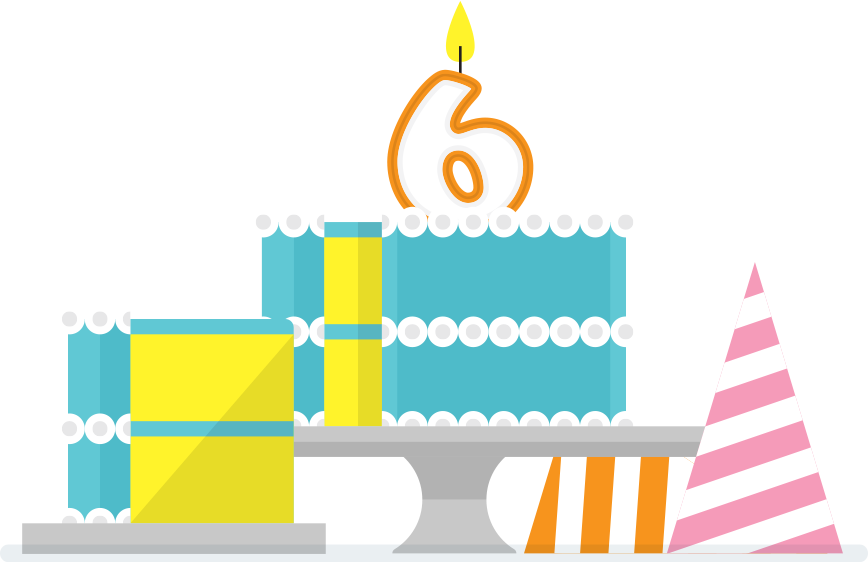 Image of cake with a “6” candle on top