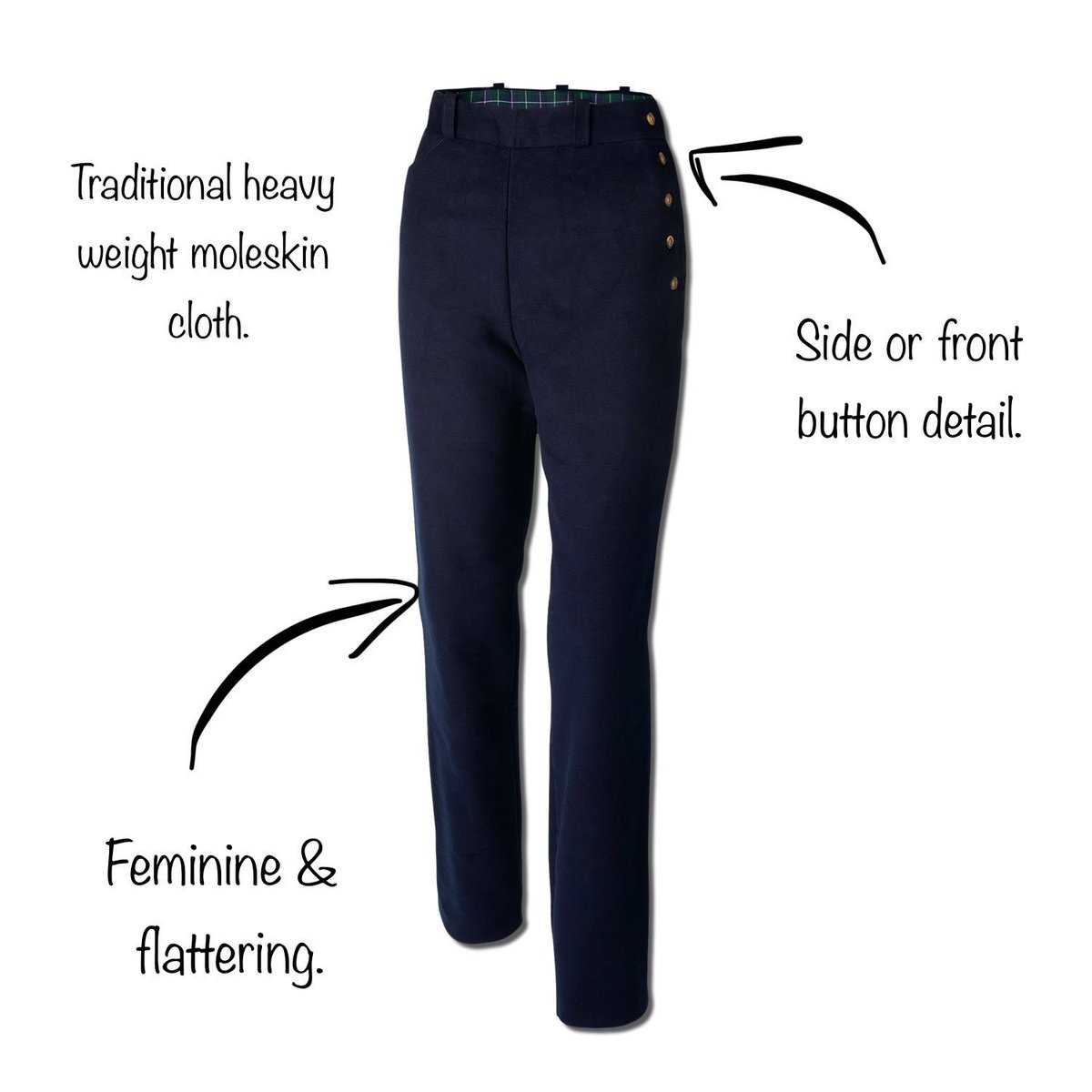 NEW ⭐️⭐️ Moleskin Trousers by S.Entwistle.

> Available in 7 colourways. 
> Front or side button fastening.
> Heavyweight moleskin.
> Made in England.