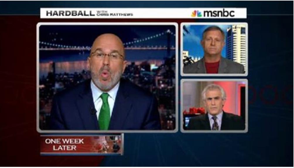 Siebold's tweet photo. My debate w/Michael Smerconish &amp; David Corn on Hardball with Chris Matthews. https://t.co/0NonygAPPZ