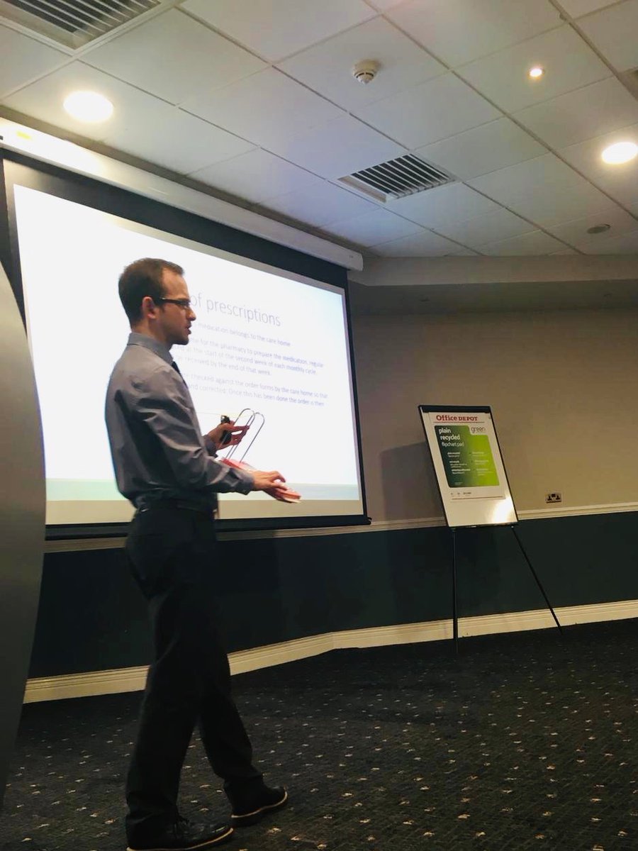 SheppardsPharma's tweet photo. Great to see Ryan and Josh from our Trecynon pharmacy providing training to @HEIW_NHS pre-registration technicians on the effective delivery of services to Care Homes. #pharmacy #Training #qualityservicedelivery https://t.co/MTH4NgJmKJ