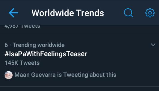 ∈M§ (@peculiardei) on Twitter photo Trending worldwide 🙌🙌🙌
<a href="/mainedcm/">Maine Mendoza</a>
#IsaPaWithFeelingsTeaser
Isa Pa With Feelings Oct16 Trending worldwide 🙌🙌🙌
<a href="/mainedcm/">Maine Mendoza</a>
#IsaPaWithFeelingsTeaser
Isa Pa With Feelings Oct16
