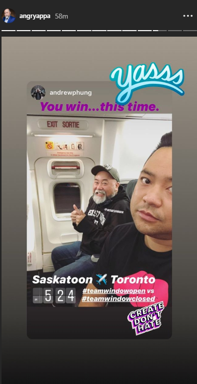 MikeYuan82's tweet photo. So #TeamWindowOpen won one? 

#Shrugs

@andrewphung #TeamWindowClosed 1
@bitterasiandude #TeamWindowOpen 1 https://t.co/QnhxanGYNM