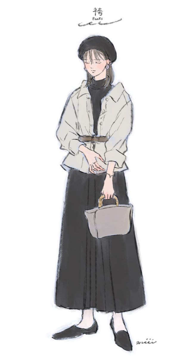 1girl solo bag skirt handbag jewelry white background  illustration images