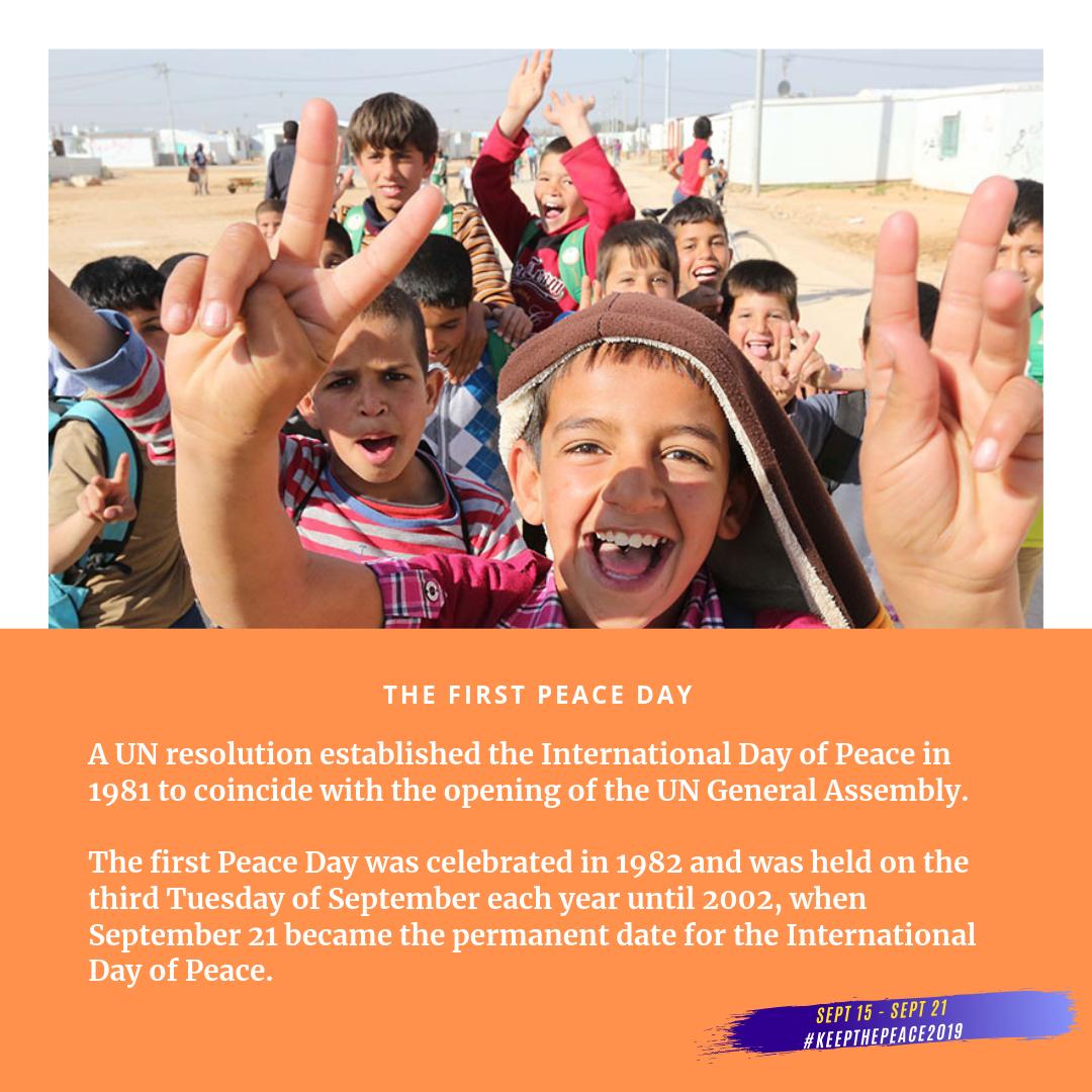 734Coffee's tweet photo. The UN’s International Day of Peace is a global observance and not a public holiday. It is a day when nations around the world are invited to honor a cessation of hostilities during the day. It is observed on September 21st.  @GlobalRefuge #KEEPTHEPEACE2019 https://t.co/xgr7Tsax4Q