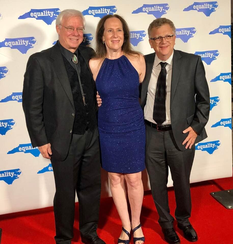 TimDNiles's tweet photo. Raleigh City Council candidates Russ Stephenson, Stef Mendell and David Cox endorsed by @equalitync show their support at the ENC 40th anniversary Gala. #ENC40 https://t.co/S8FPqeis7R